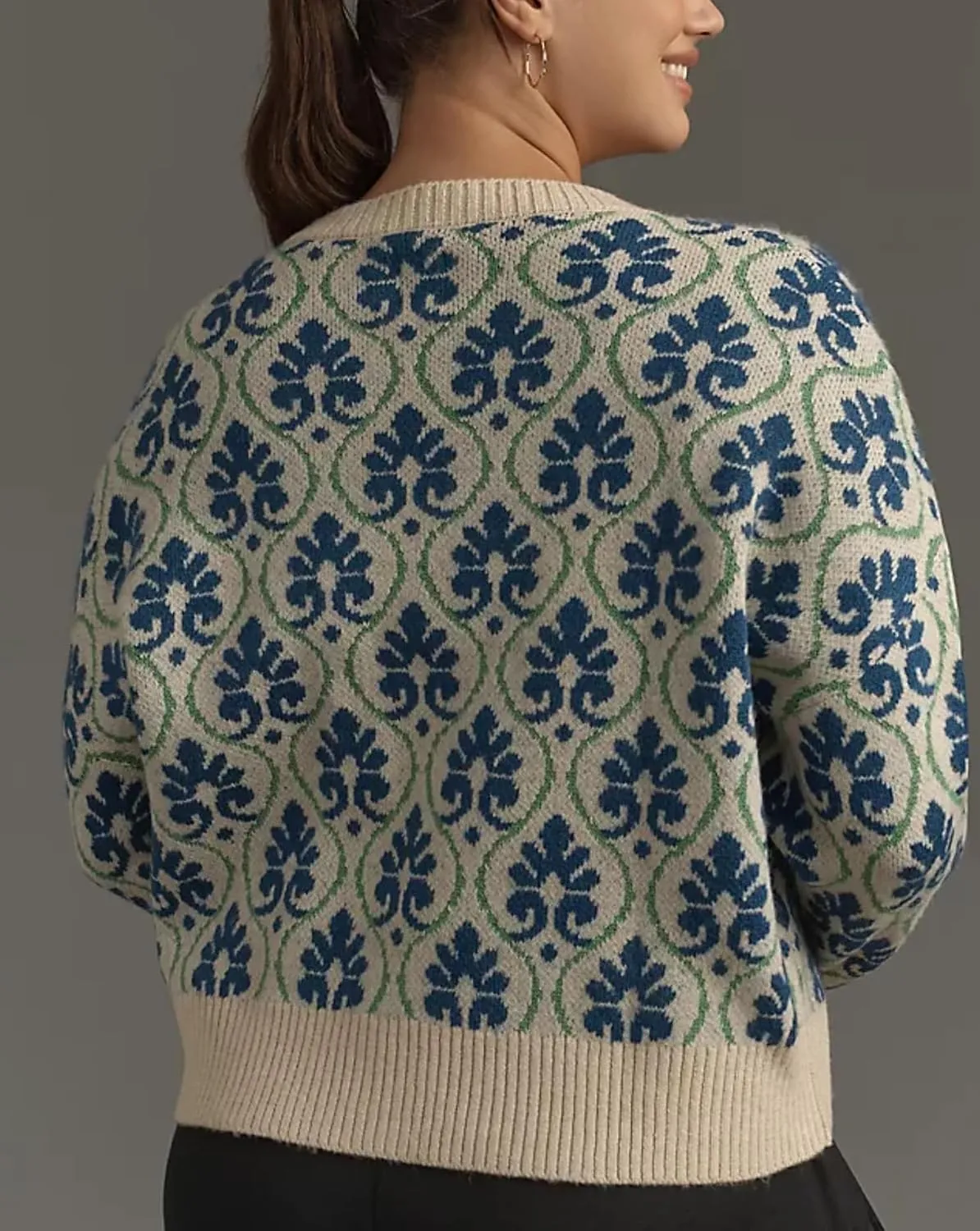 Women Knit Floral Cardigans Button Down Cute Flower Pattern Sweater Tops Open Front Casual Fall Winter Coats Outwear