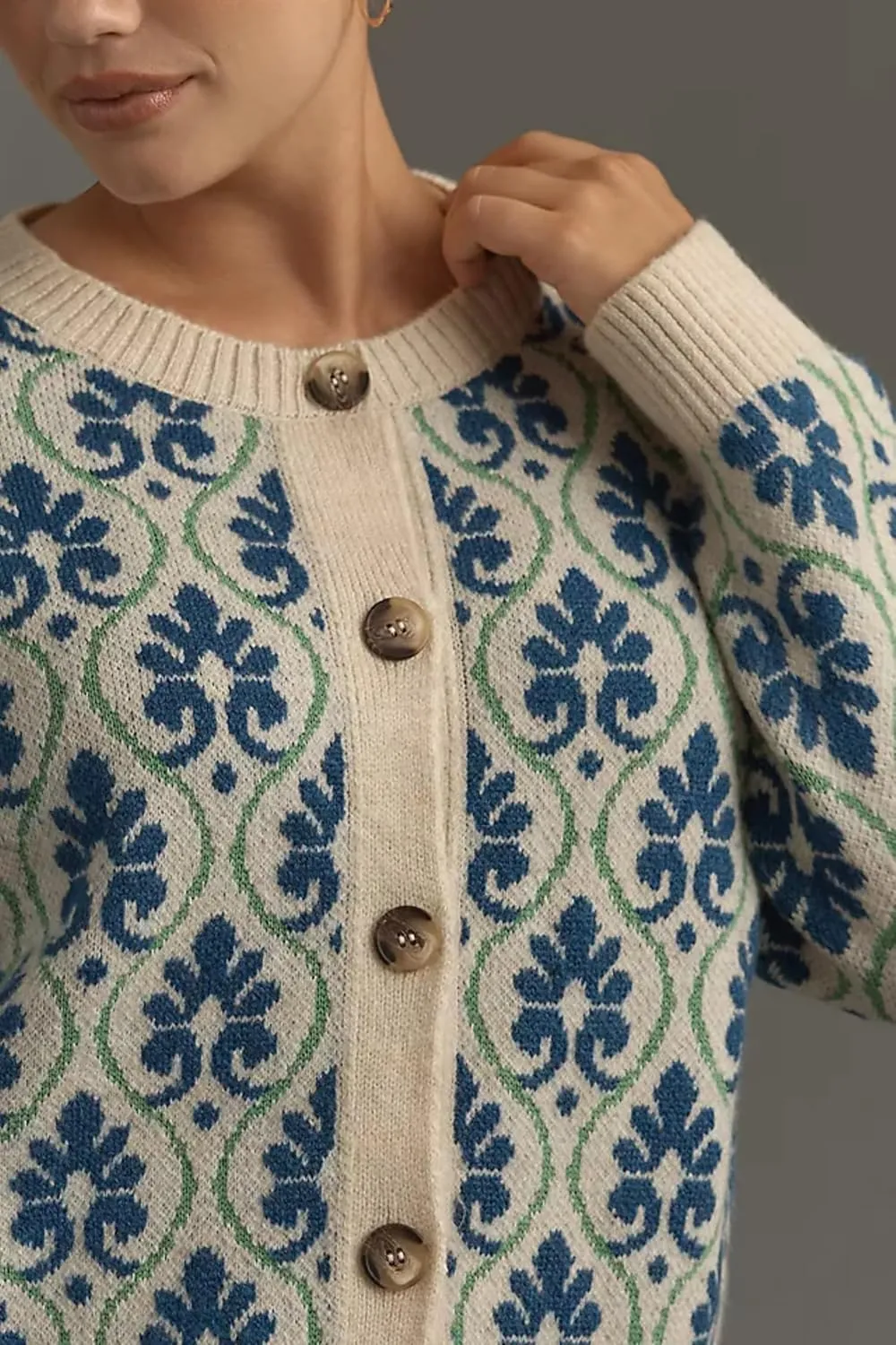 Women Knit Floral Cardigans Button Down Cute Flower Pattern Sweater Tops Open Front Casual Fall Winter Coats Outwear