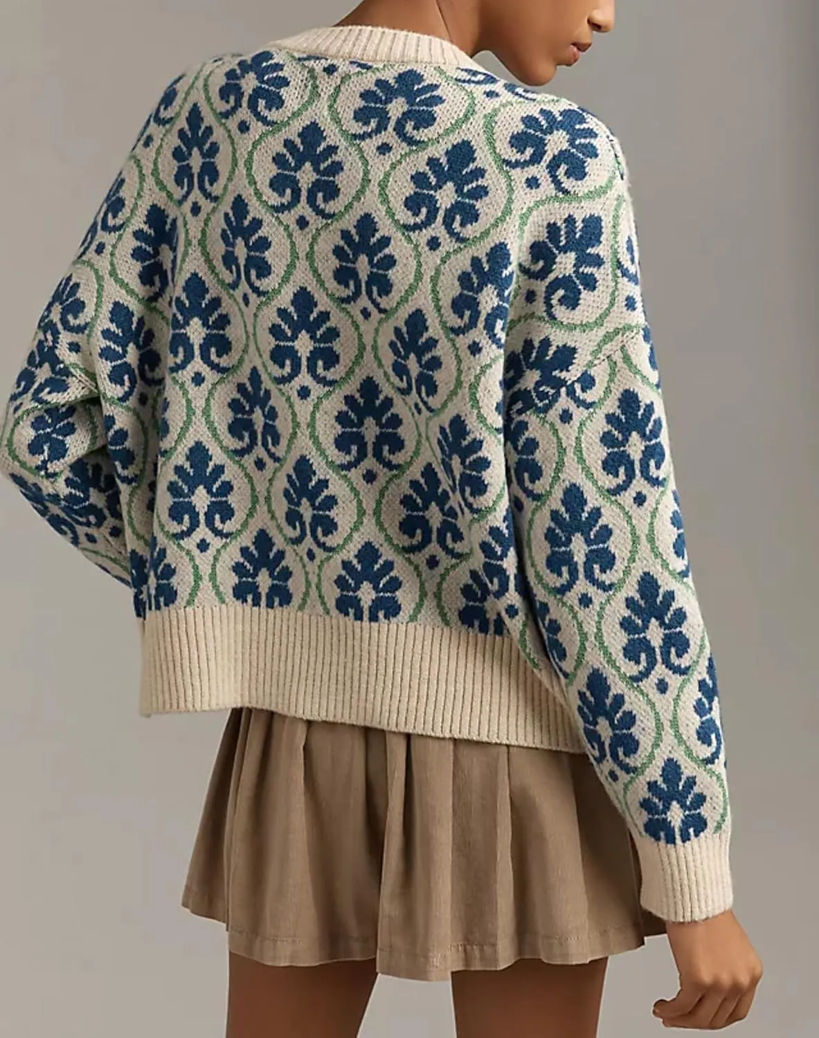 Women Knit Floral Cardigans Button Down Cute Flower Pattern Sweater Tops Open Front Casual Fall Winter Coats Outwear