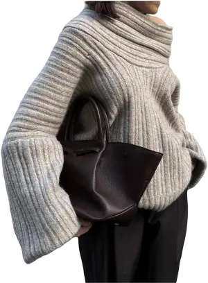 Women Off Shoulder Batwing Sleeve Oversized Chunky Sweaters (Free Size)