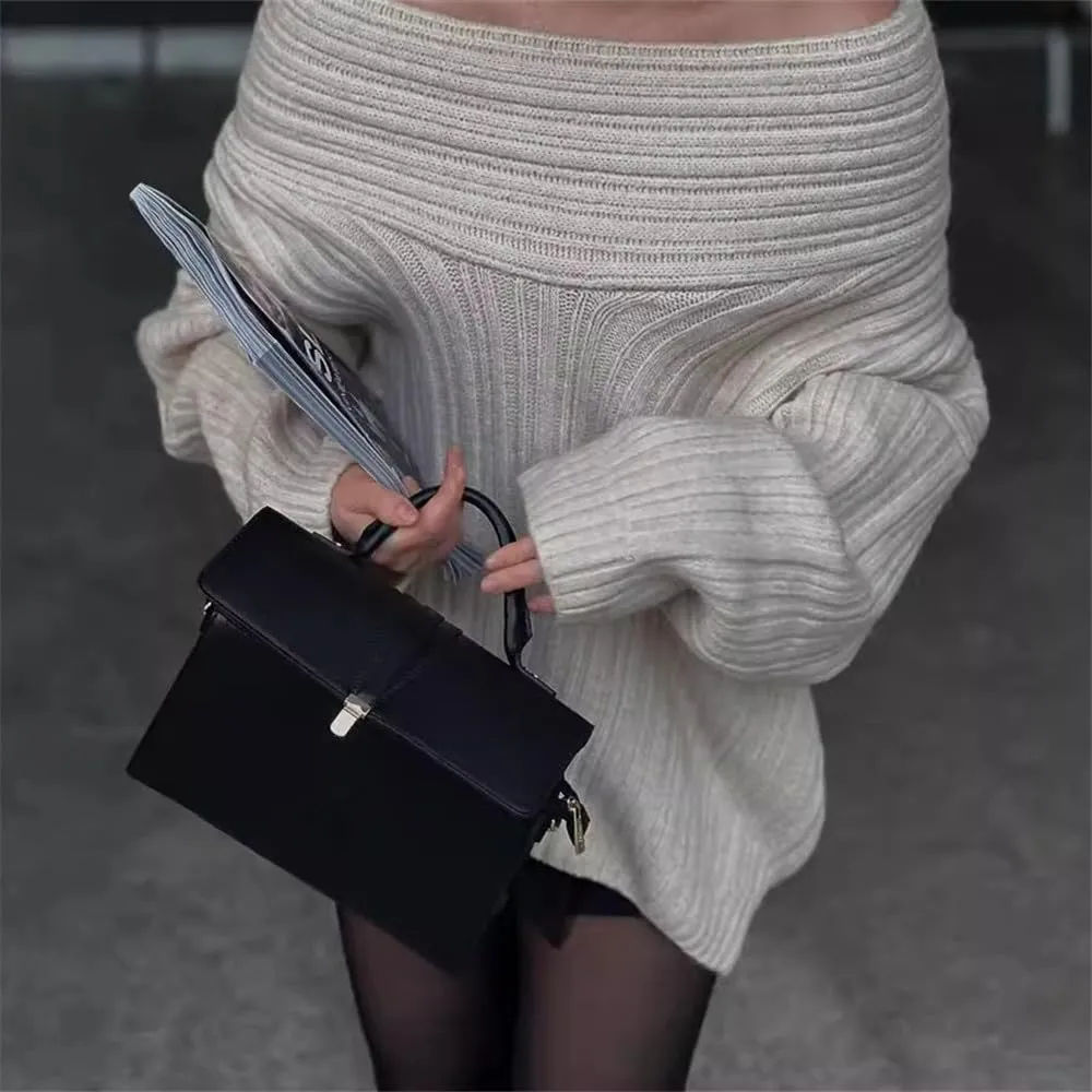 Women Off Shoulder Batwing Sleeve Oversized Chunky Sweaters (Free Size)