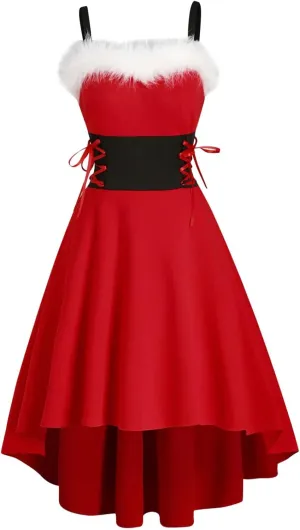 Women Off Shoulder Dress Christmas Solid Color Plush Collar High Waisted Vintage Dressy Asymmetrical Tunic Dress