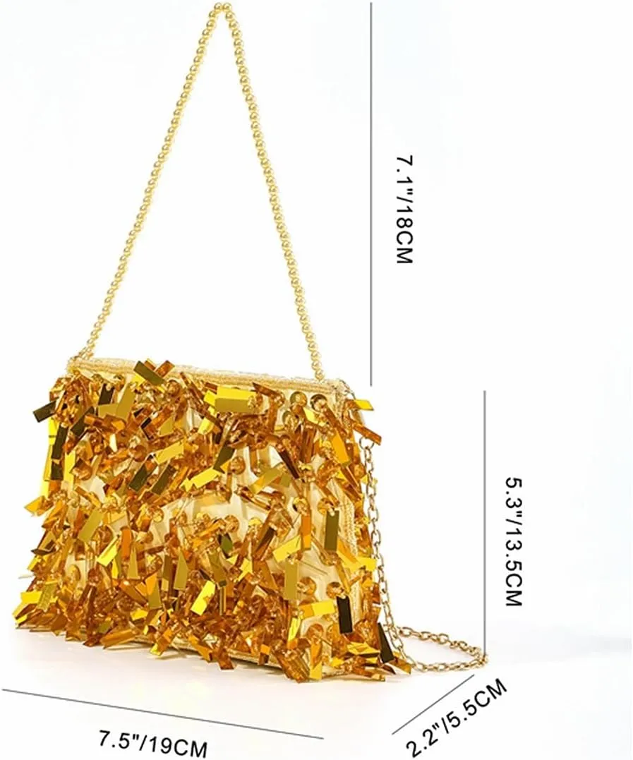 Women Sparkly Clutch Purse Sequin Evening Bag Beaded Handbag Vintage Wedding Purse Party Shoulder Crossbody Bag
