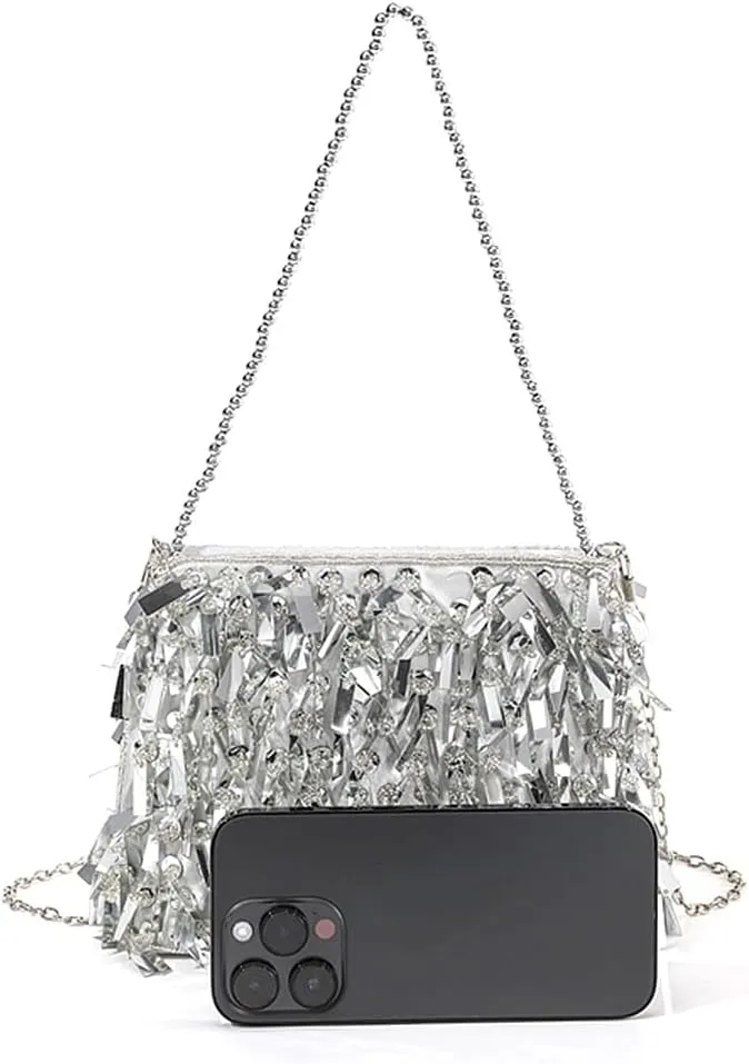 Women Sparkly Clutch Purse Sequin Evening Bag Beaded Handbag Vintage Wedding Purse Party Shoulder Crossbody Bag