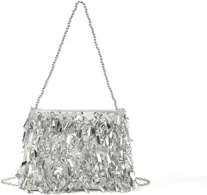 Women Sparkly Clutch Purse Sequin Evening Bag Beaded Handbag Vintage Wedding Purse Party Shoulder Crossbody Bag