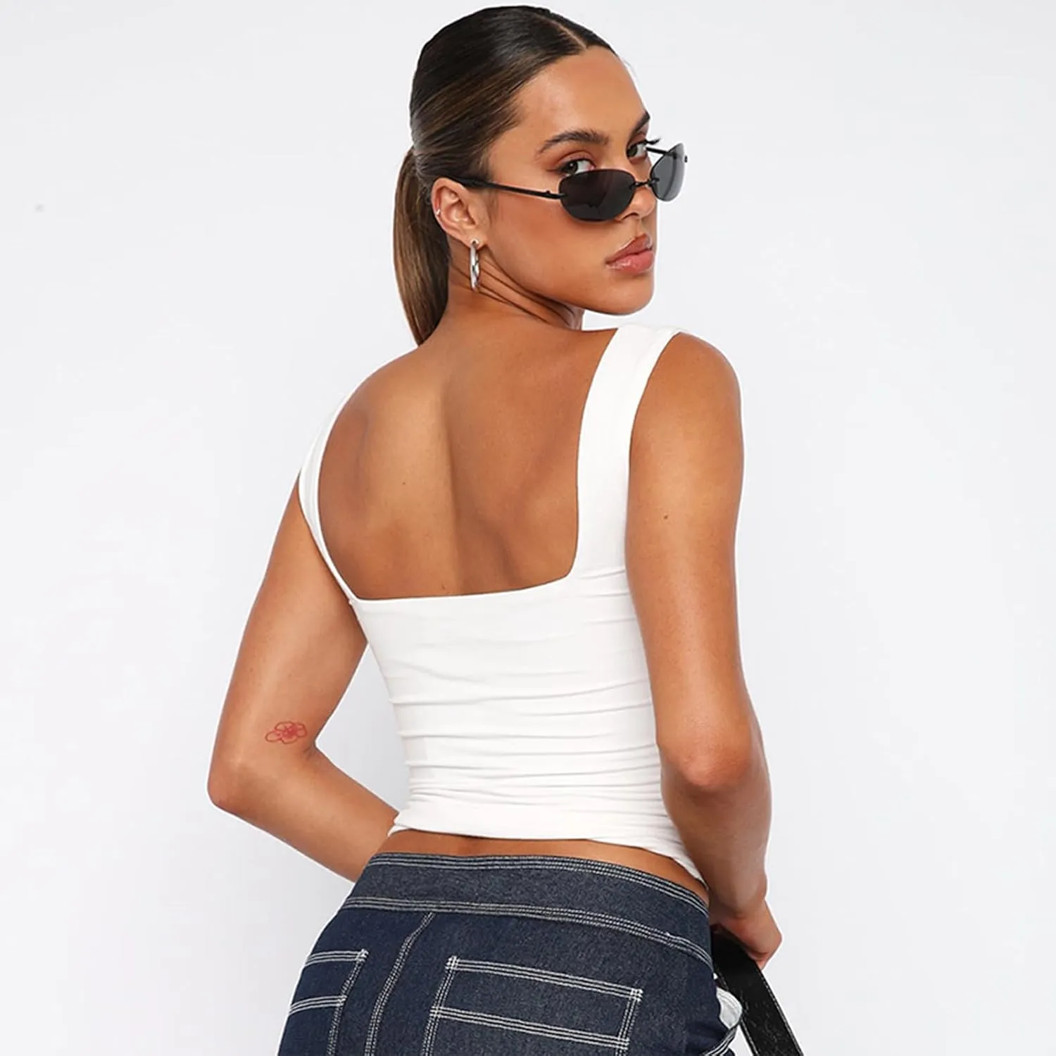 Women Sweetheart Neckline Basic Fitted Tops Long Sleeve Going Out Crop Tops Ruched T Shirts