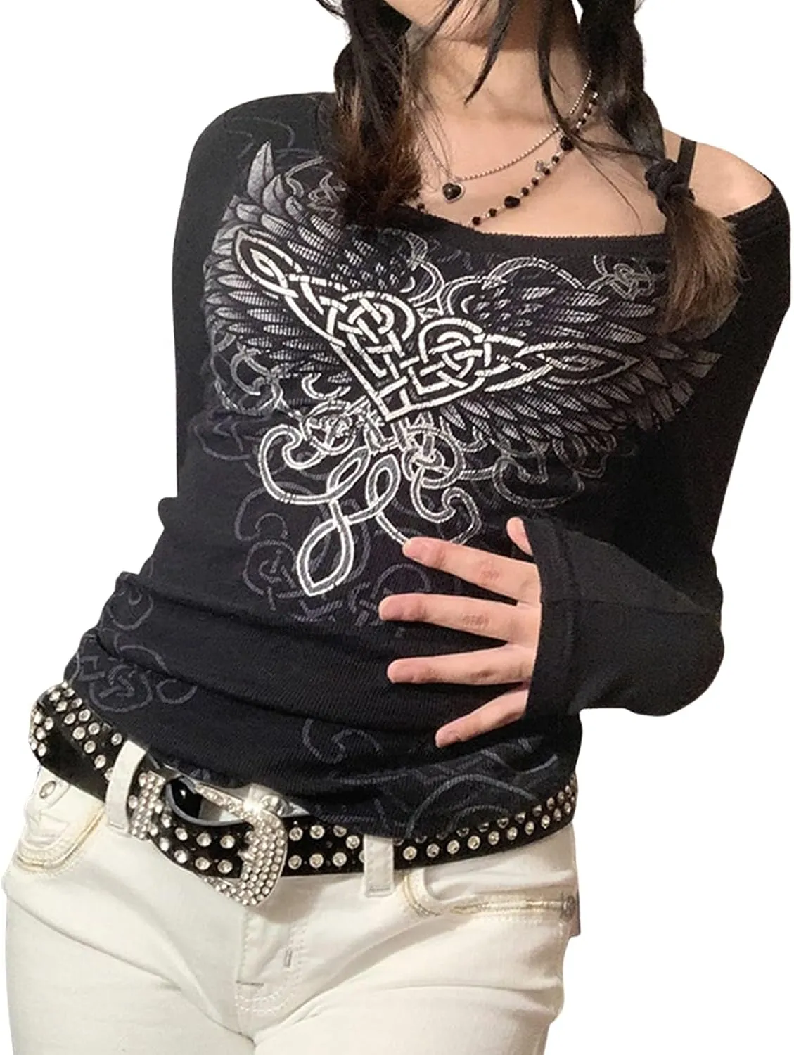 Women Teen Girls Fairy Grunge Clothes Y2k Long Sleeve Baggy Shirt Graphic Baby Tee Fall Vintage Streetwear T-Shirt