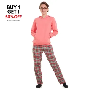 Women Winter Pajama Set Fuchsia Sweatshirt   Fuchsia checkered Pants