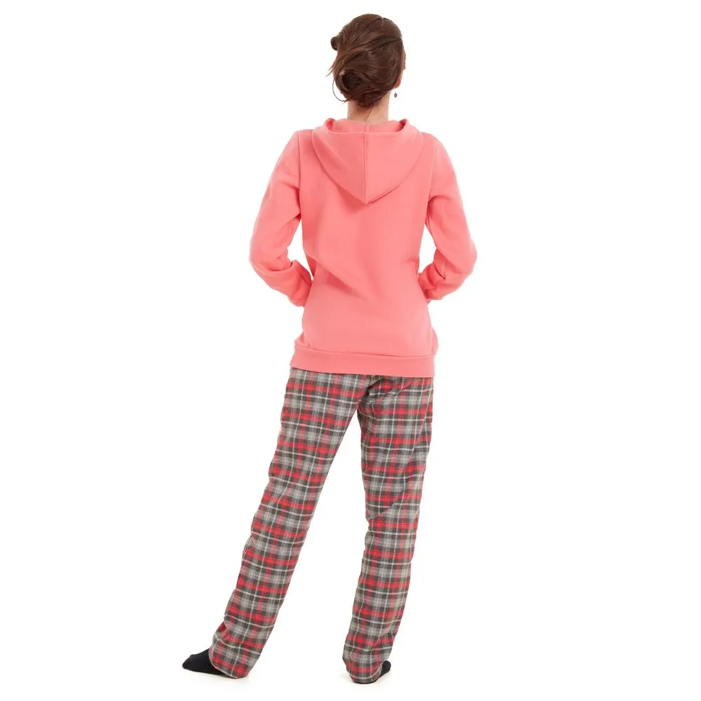 Women Winter Pajama Set Fuchsia Sweatshirt   Fuchsia checkered Pants