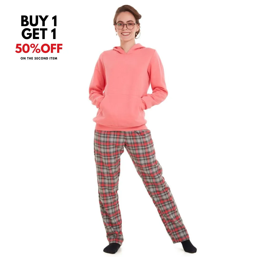 Women Winter Pajama Set Fuchsia Sweatshirt   Fuchsia checkered Pants