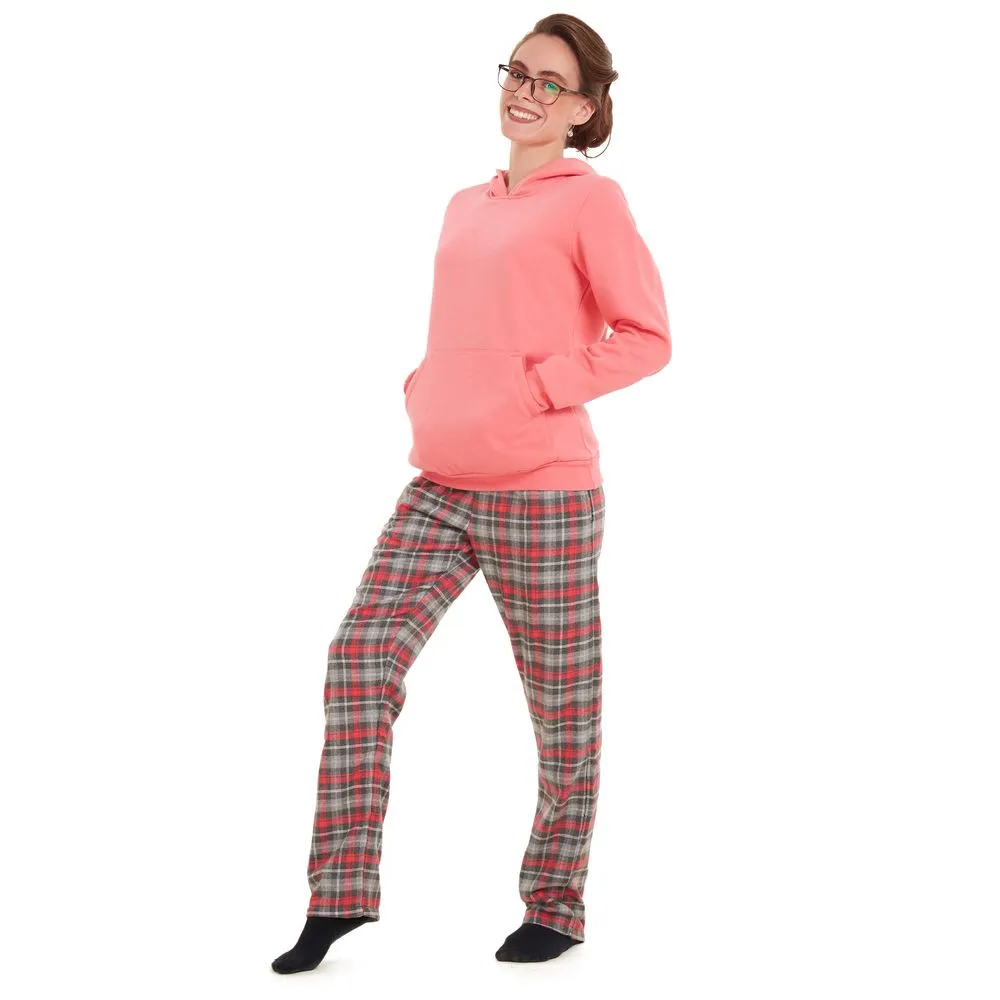 Women Winter Pajama Set Fuchsia Sweatshirt   Fuchsia checkered Pants