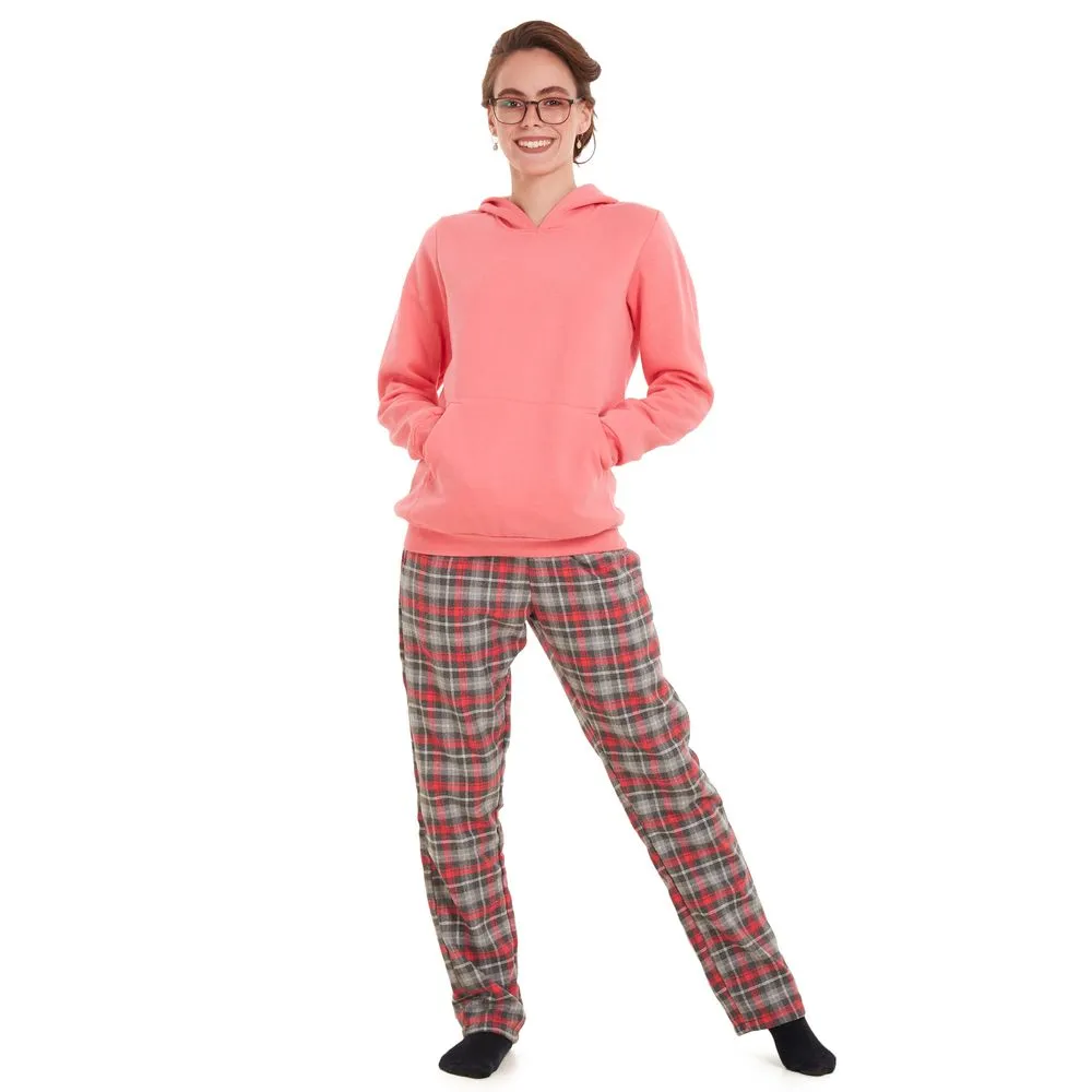 Women Winter Pajama Set Fuchsia Sweatshirt   Fuchsia checkered Pants