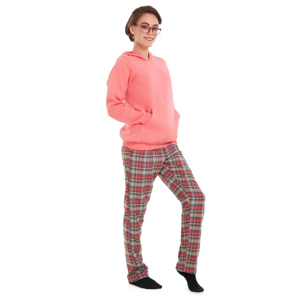 Women Winter Pajama Set Fuchsia Sweatshirt   Fuchsia checkered Pants