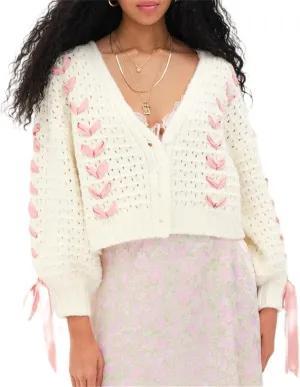 Women Y2k Bow Knit Sweater Loose Fit Long Sleeve Ribbon Drawstring Eyelet Cropped Jumper Going Out Coquette Clothes
