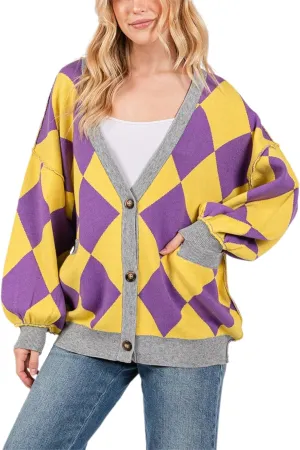Women Y2k Plaid Cardigan Sweater Oversized Checkered Open Front Cardigan Button Down Long Sleeve Sweater Streetwear