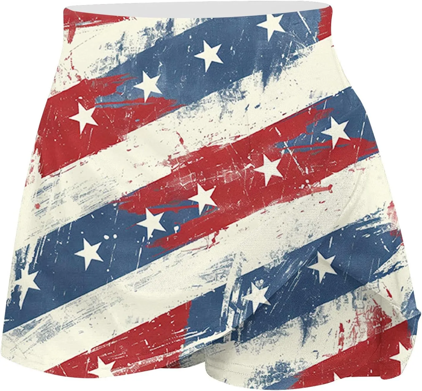 Womens 2 in 1 American Flag Pride Tennis Skirts High Waisted Ed White Blue Star Stripes Athletic Golf Workout Skirts