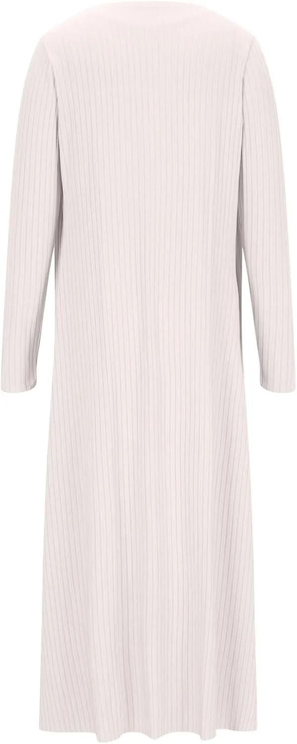 Women's 2 Piece Knitted Outfits Spaghetti Strap Bodycon Midi Dress with Belted Sexy Open Front Long Cardigan Set