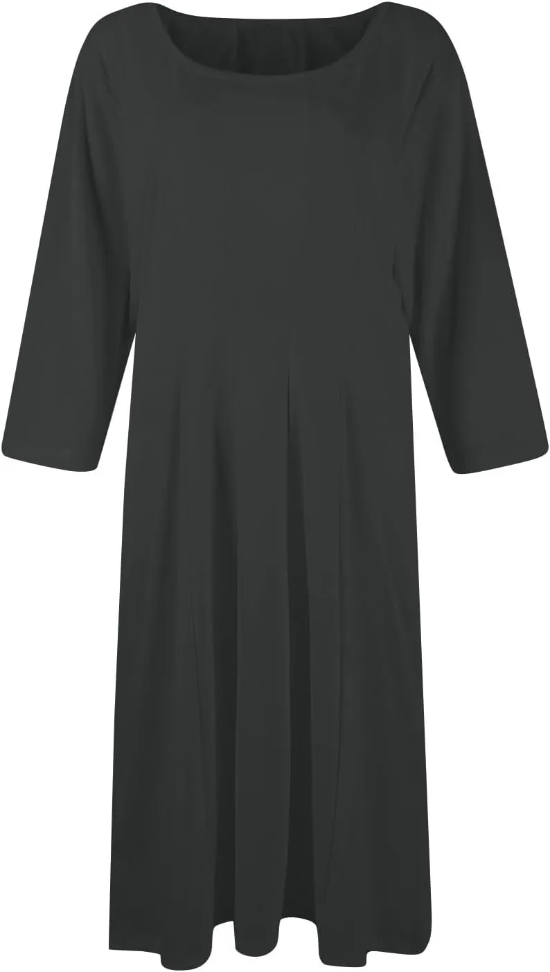 Womens 3/4 Sleeve Round Neck Casual Semi-Formal Cocktail Party A-Line Dress Vintage Elegant Mid-Length Dress