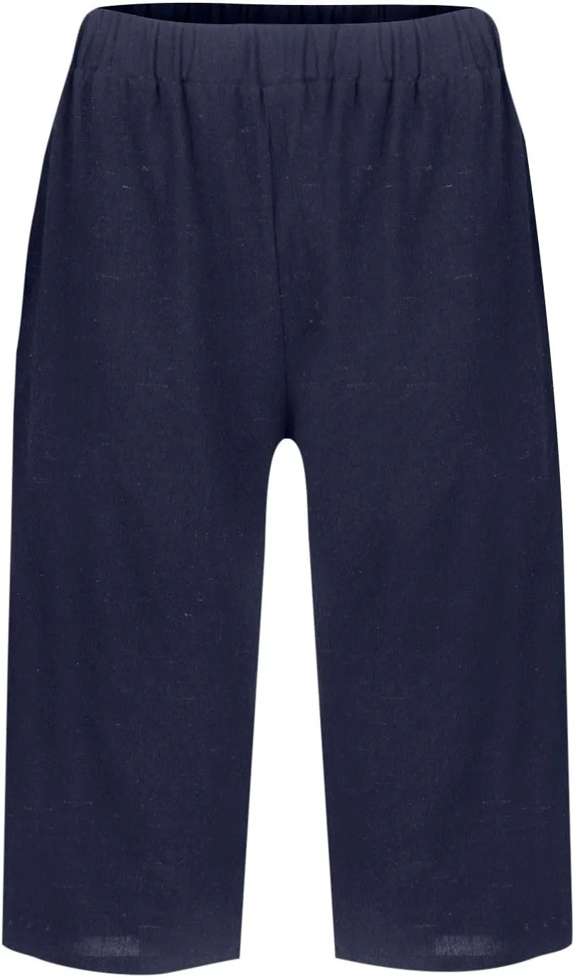 Women's Bermuda Shorts Lightweight Casual Cotton Linen Trouser Short Wide Leg 2025 Summer Beach Pants with Pockets