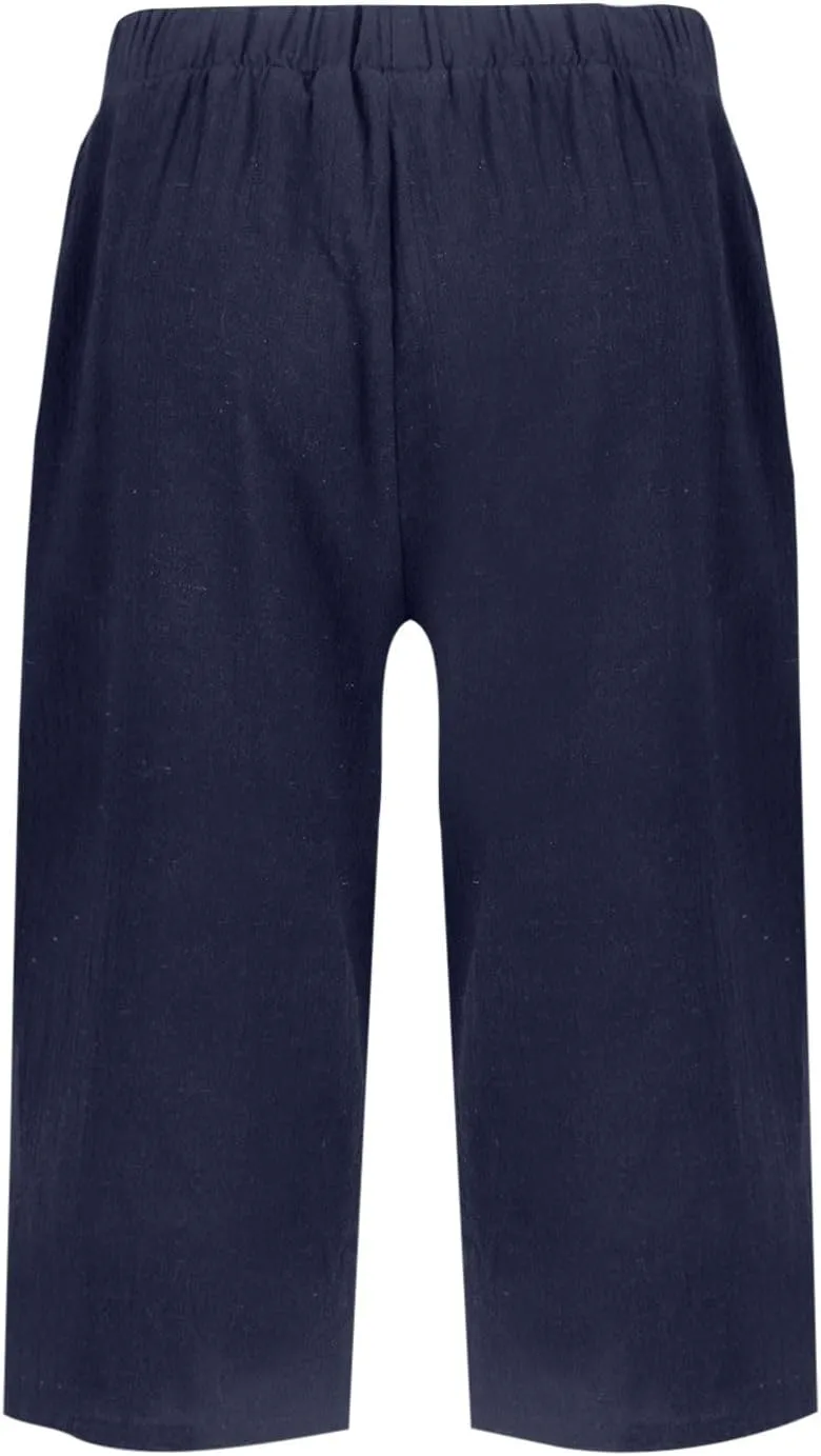 Women's Bermuda Shorts Lightweight Casual Cotton Linen Trouser Short Wide Leg 2025 Summer Beach Pants with Pockets