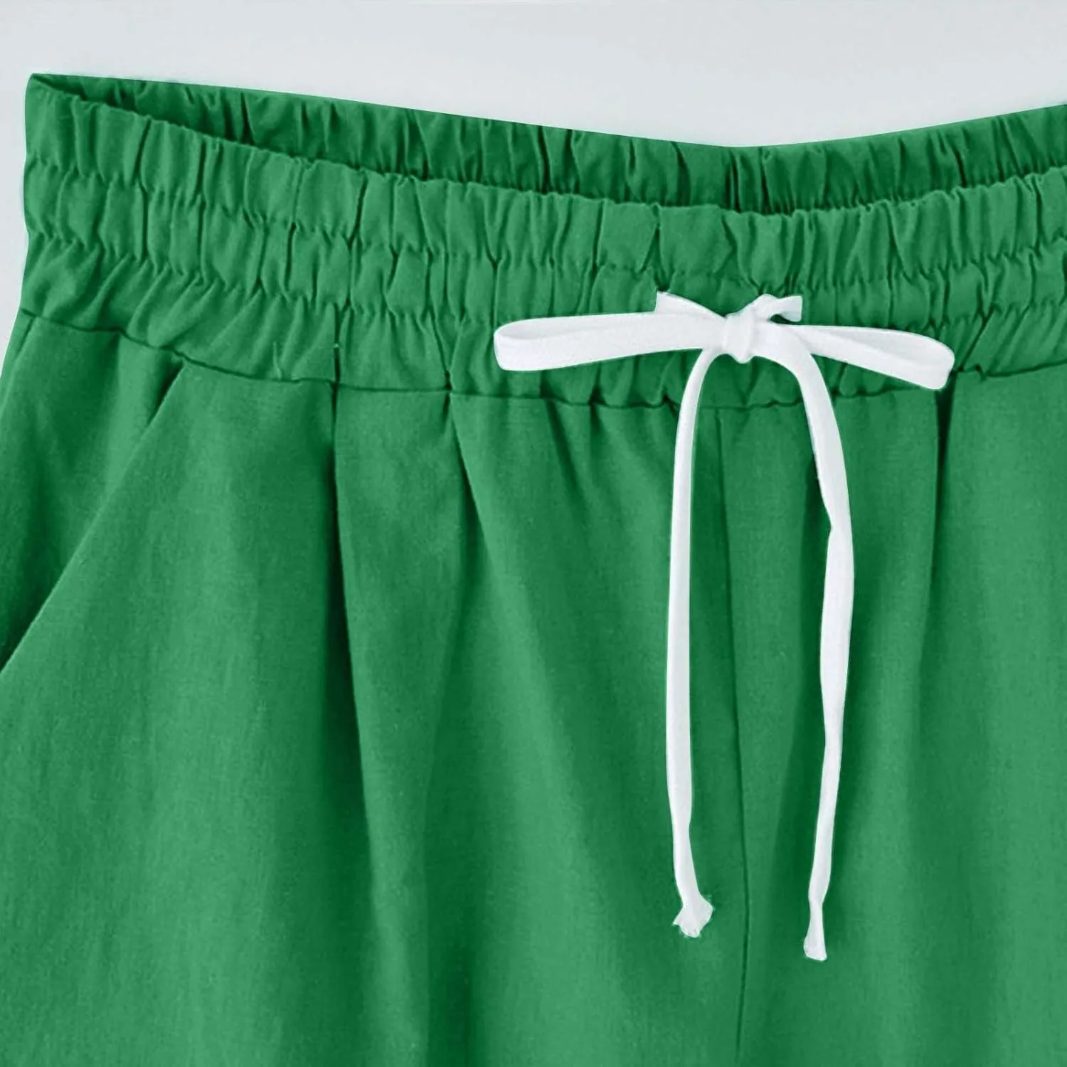 Womens Bermuda Shorts Summer Linen Knee Length Wide Leg Shorts Baggy Comfy High Waist Solid Short Pants with Pockets