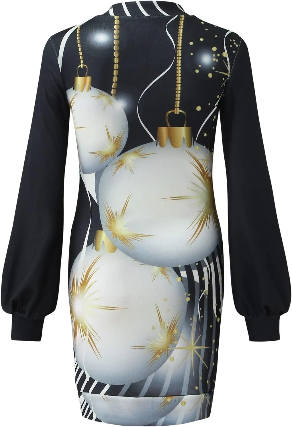 Women's Christmas Short Dress Cute Printed Slim Fit Casual Loose Novelty Long Puff Sleeve High Neck Formal Sweater Dress