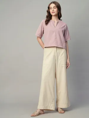 Women's Corduroy Offwhite 100% Cotton Regular Fit Culotte
