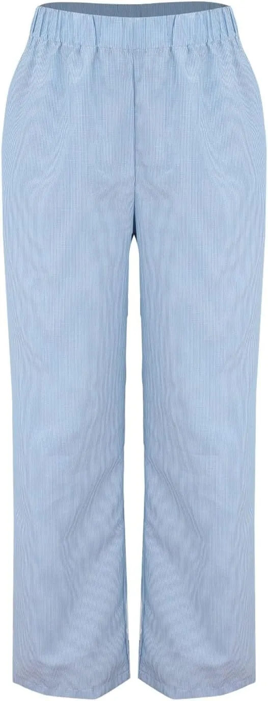 Womens Cotton Linen Casual Pants 2024 Summer Trendy Loose Fit Wide Leg Y2k Striped Trousers Elastic High Waist Fashion Pants