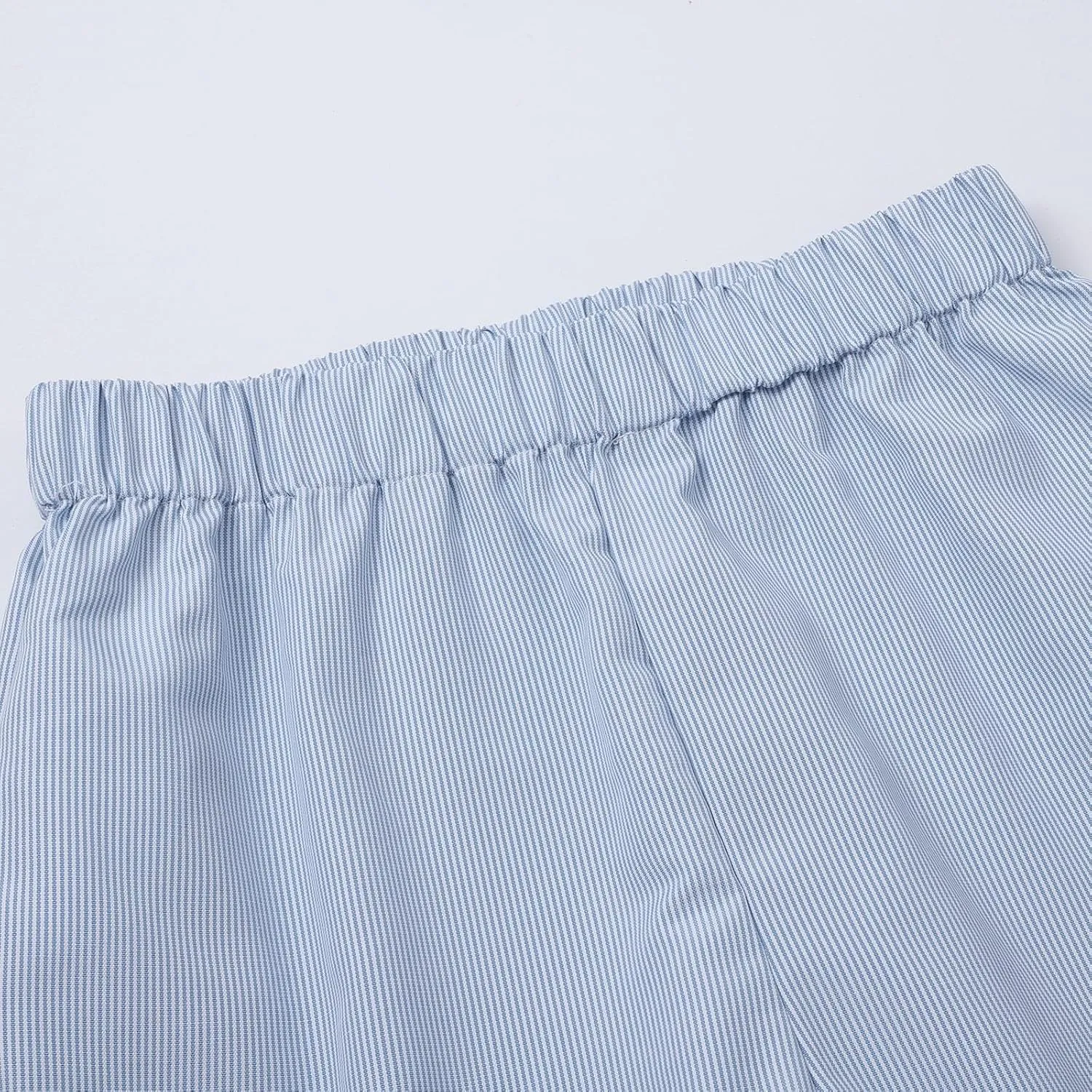 Womens Cotton Linen Casual Pants 2024 Summer Trendy Loose Fit Wide Leg Y2k Striped Trousers Elastic High Waist Fashion Pants