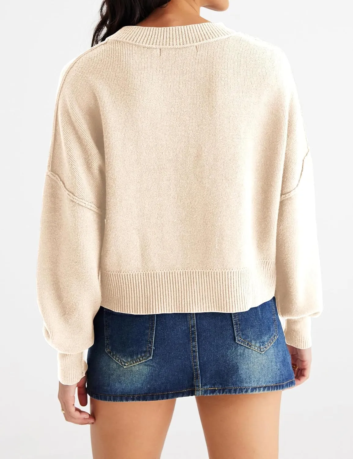Womens Cropped Pullover Sweater Polka Dot Chunky Knit Sweater Floral Printed Crewneck Long Sleeve Fall Winter Outfits