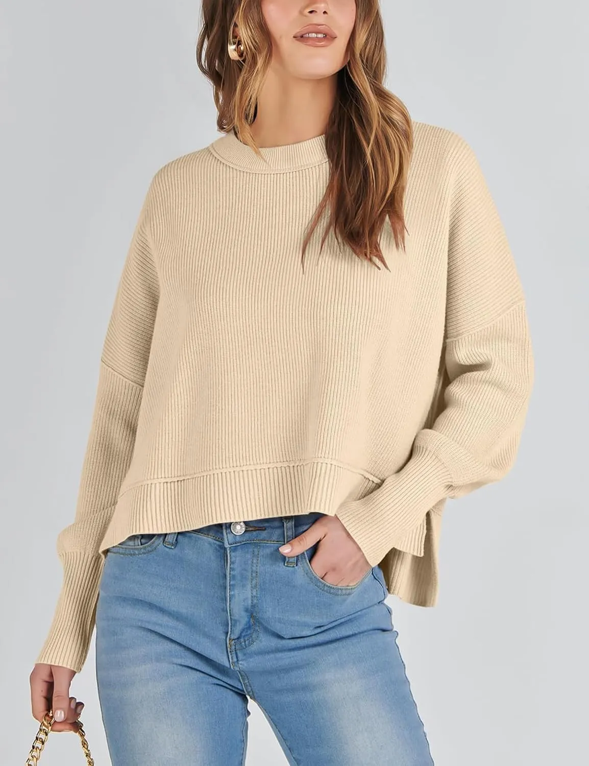 Womens Cropped Pullover Sweater Polka Dot Chunky Knit Sweater Floral Printed Crewneck Long Sleeve Fall Winter Outfits