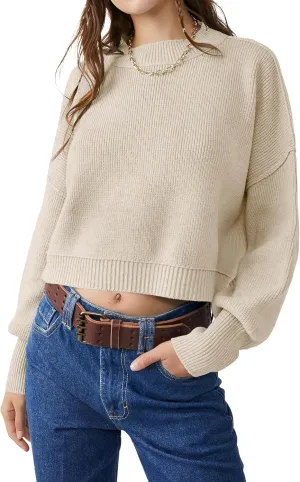 Womens Cropped Pullover Sweater Polka Dot Chunky Knit Sweater Floral Printed Crewneck Long Sleeve Fall Winter Outfits