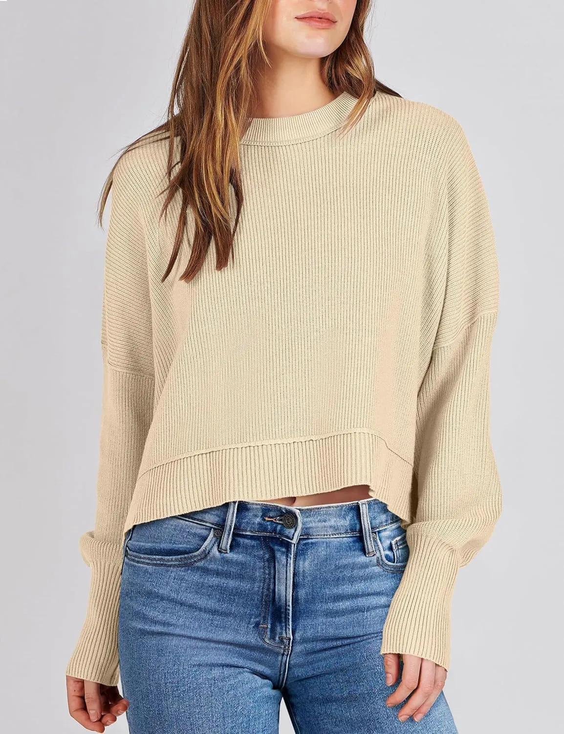 Womens Cropped Pullover Sweater Polka Dot Chunky Knit Sweater Floral Printed Crewneck Long Sleeve Fall Winter Outfits