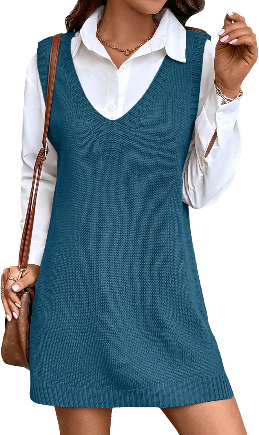Womens Cute Lightweight V Neck Long Sweater Vest Dress Spring 2025 Trendy Ribbed Knit Side Slit Tunic Pullover Top