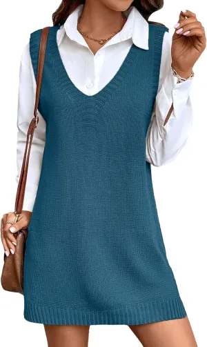 Womens Cute Lightweight V Neck Long Sweater Vest Dress Spring 2025 Trendy Ribbed Knit Side Slit Tunic Pullover Top