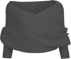 Womens Fall Fashion Long Sleeve Off Shoulder V Neck Asymmetric Hem Knit Cropped Sweater Top