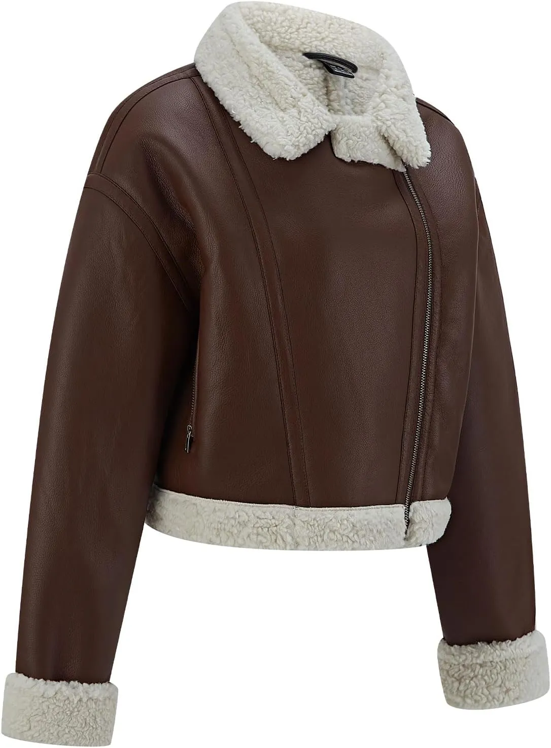 Women's Faux Shearing Moto Jacket Thick Fur Lined Coat Sherpa Leather Jacket