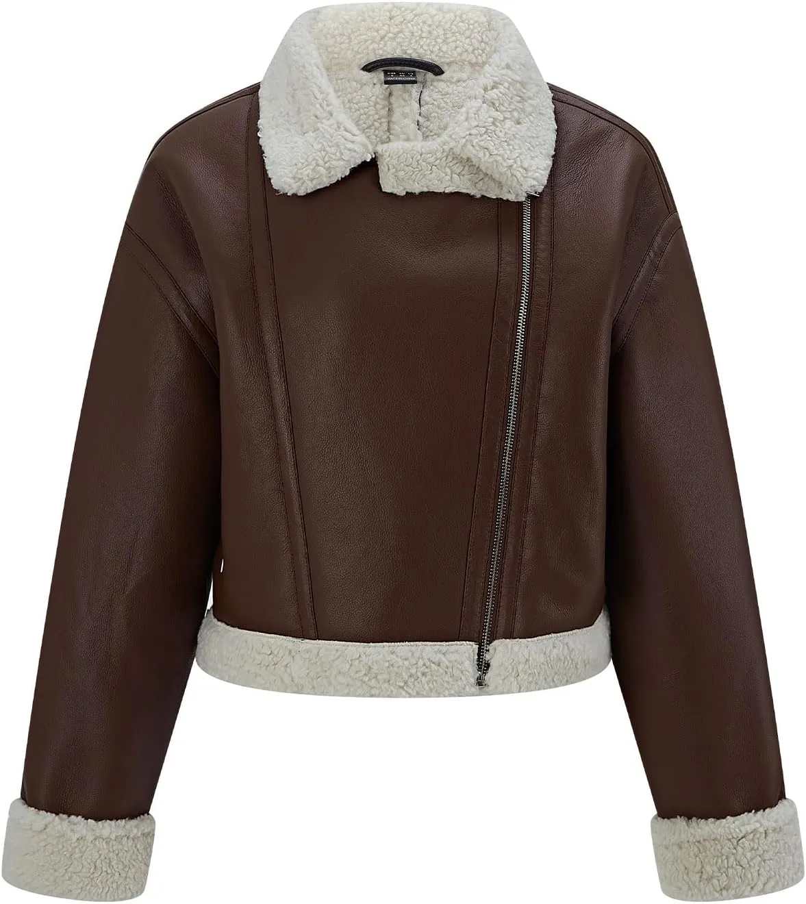 Women's Faux Shearing Moto Jacket Thick Fur Lined Coat Sherpa Leather Jacket