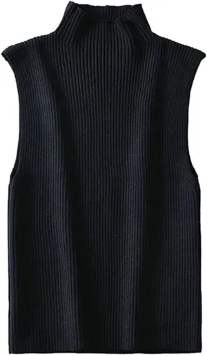 Women's Four Seasons Solid Color Slim Ribbed Knitted Vest Retro Sleeveless Camisole