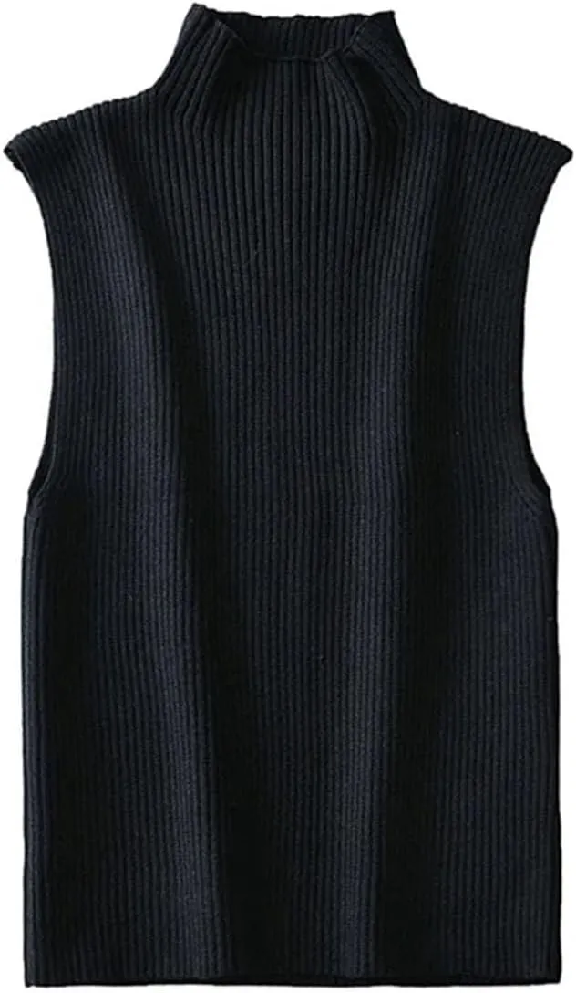 Women's Four Seasons Solid Color Slim Ribbed Knitted Vest Retro Sleeveless Camisole
