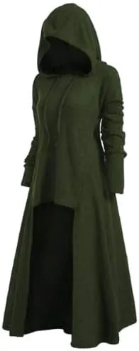 Womens Gothic Punk Hooded Sweater Dress Vintage Cloak Plus Size High Low Pullover Jacket Coat Fall Winter Outwear