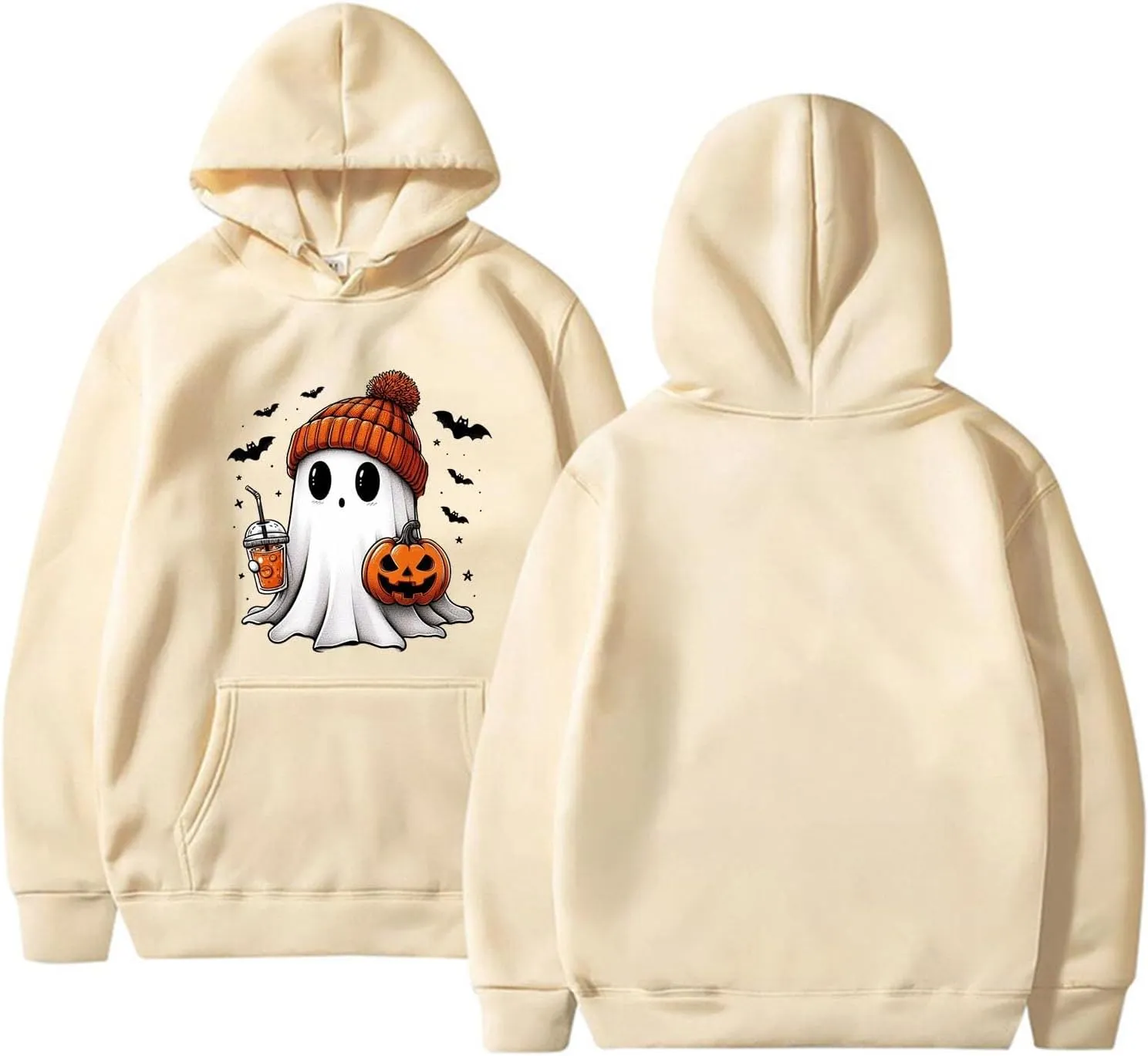 Women's Halloween Spooky Season Hoodie,Cute Ghost Graphic Sweatshirts Funny Pumpkin Face Tops Long Sleeve Hoodie 2024