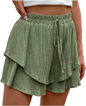 Women's High Waisted Shorts Summer Casual Comfy Flowy Beach Skorts Cute Mini Skirts Wide Leg Vacation Short Pants