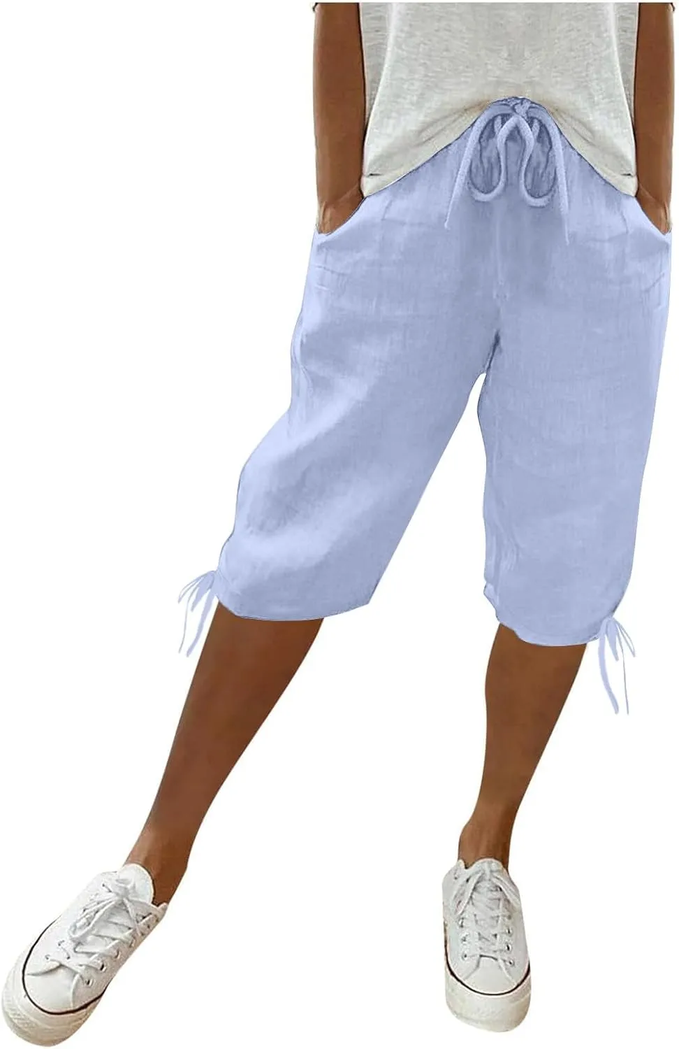 Womens High Waisted Summer Short Cotton Linen Dressy Casual Shorts Drawstring Cute Bermuda Trendy Vacation Clothes