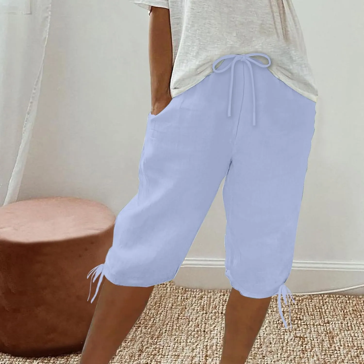Womens High Waisted Summer Short Cotton Linen Dressy Casual Shorts Drawstring Cute Bermuda Trendy Vacation Clothes