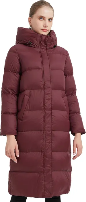 Women's Hooded Long Goose Down Puffer Jacket Ultra-Warm Quilted Winter Coat with Knee-Length Coverage