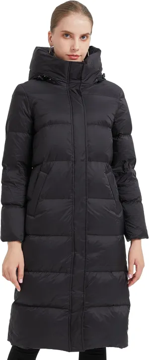 Women's Hooded Long Goose Down Puffer Jacket Ultra-Warm Quilted Winter Coat with Knee-Length Coverage