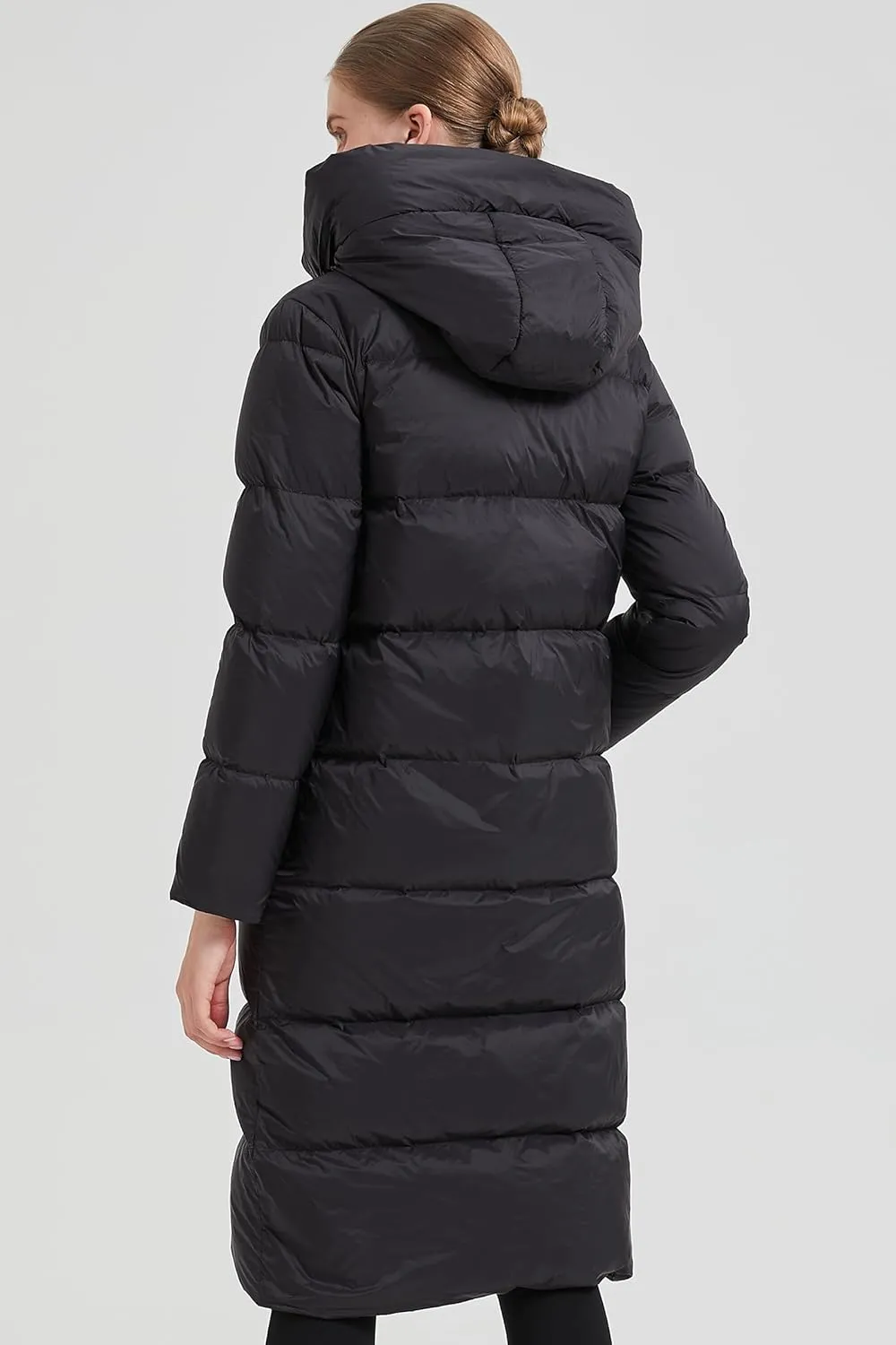 Women's Hooded Long Goose Down Puffer Jacket Ultra-Warm Quilted Winter Coat with Knee-Length Coverage