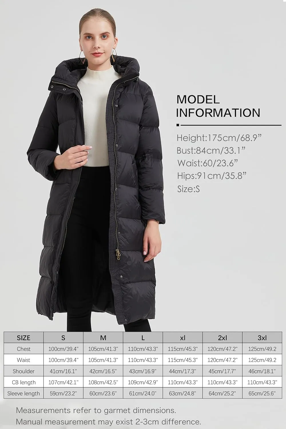 Women's Hooded Long Goose Down Puffer Jacket Ultra-Warm Quilted Winter Coat with Knee-Length Coverage