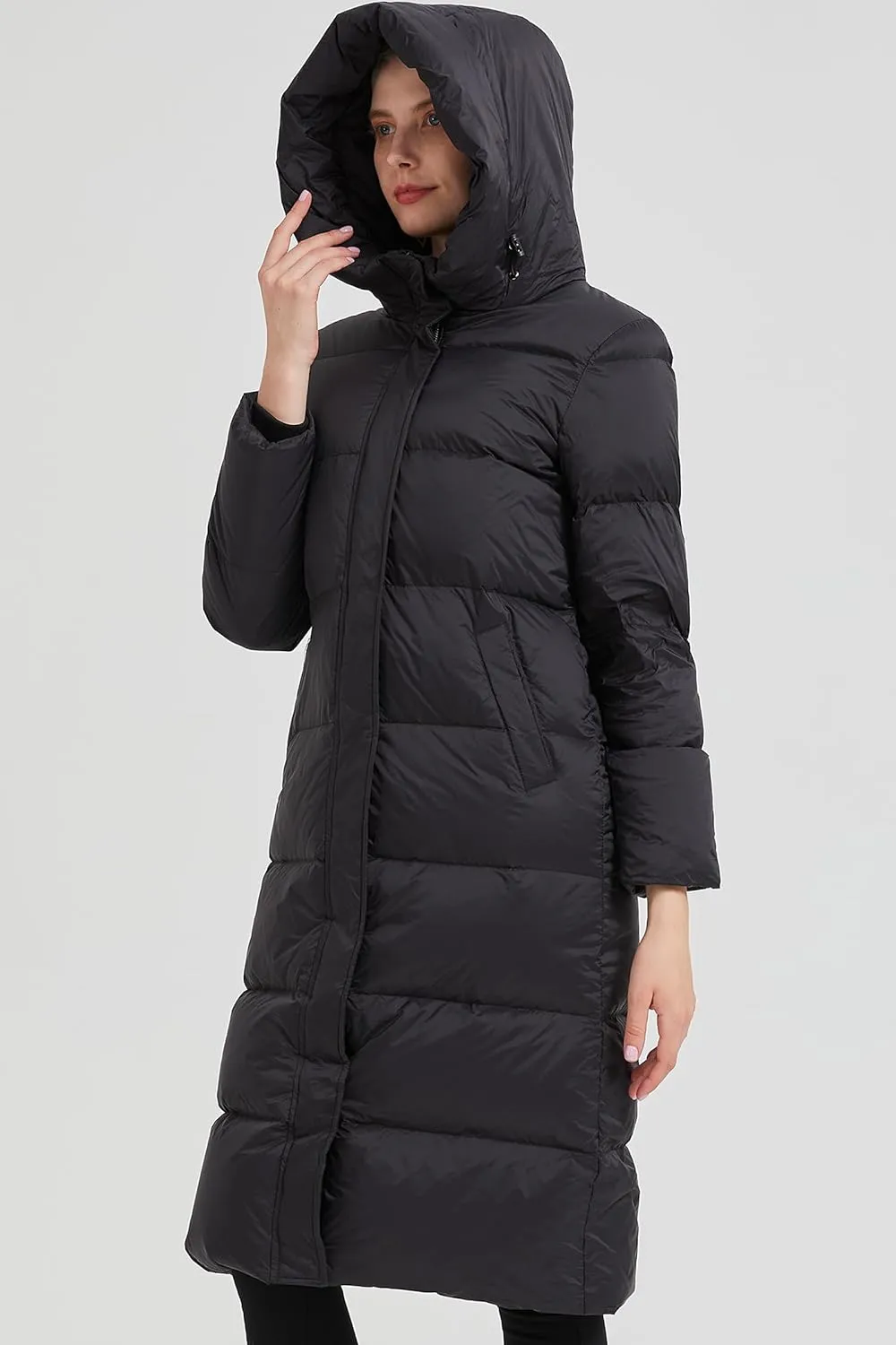 Women's Hooded Long Goose Down Puffer Jacket Ultra-Warm Quilted Winter Coat with Knee-Length Coverage